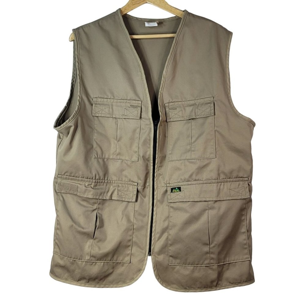 Ideal Utility Vest Brown Khaki Large Pockets Zip USA Made Photo Hunting Hiking